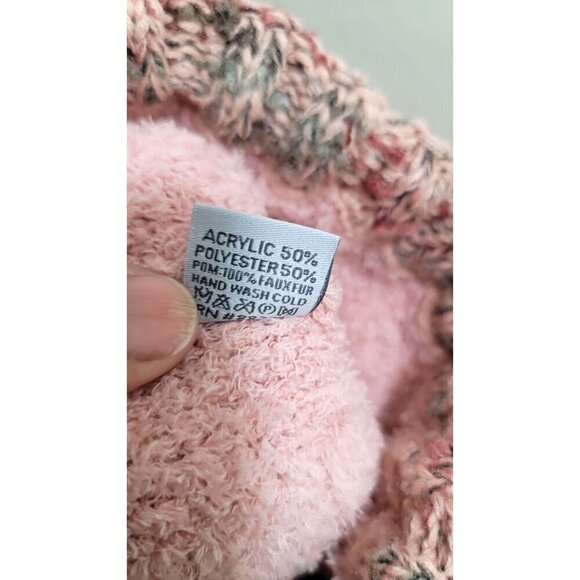 C.C. Beanie Pom Pom Hat - Rose Knit - Faux Fur Pom - Unisex Winter Accessory - Picture 9 of 10